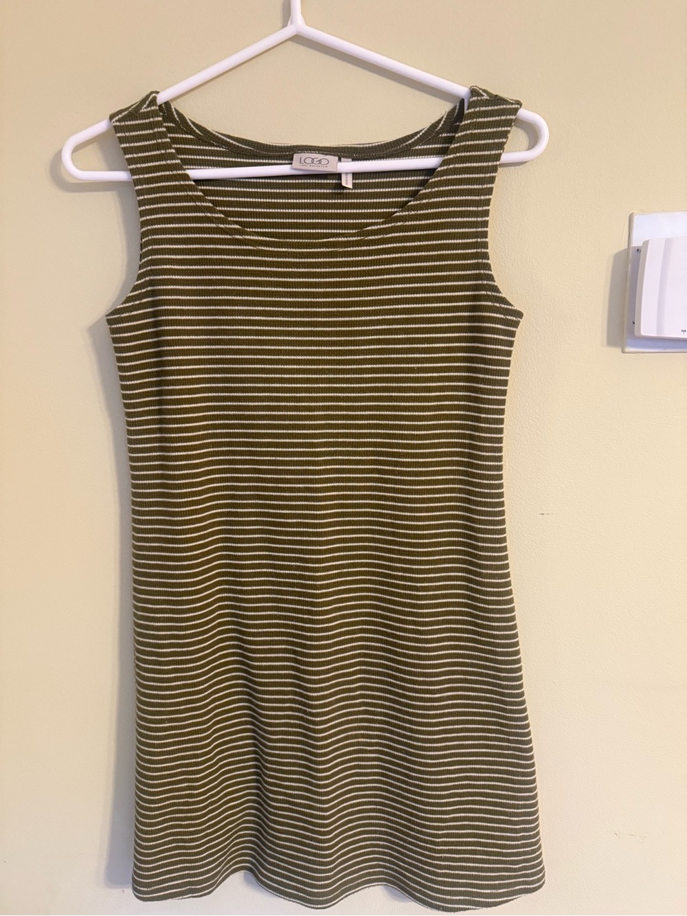 LOGO by Lori Goldstein Olive and White Striped Tank Dress